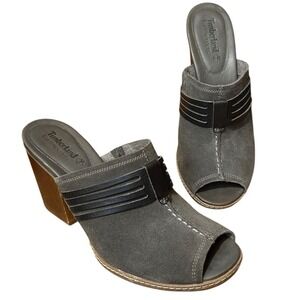 TIMBERLAND Earthkeepers Womens 9.5 Gray Suede Mule Clog Peep Toe Heel 8757A
